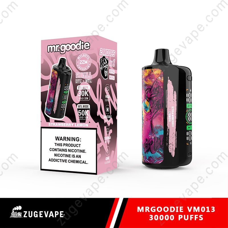 MrGoodie-Vm013-30000-Puffs-Strawberry-Lemon.jpg Mr. Goodie vape strawberry lemon flavor with 30000 puffs.