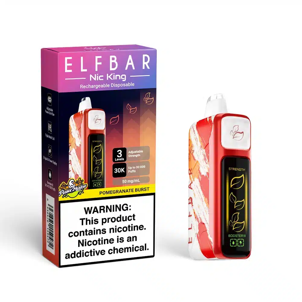 PomegranateBurst-f6fc Elfbar Nic King Pomegranate Burst vape packaging.