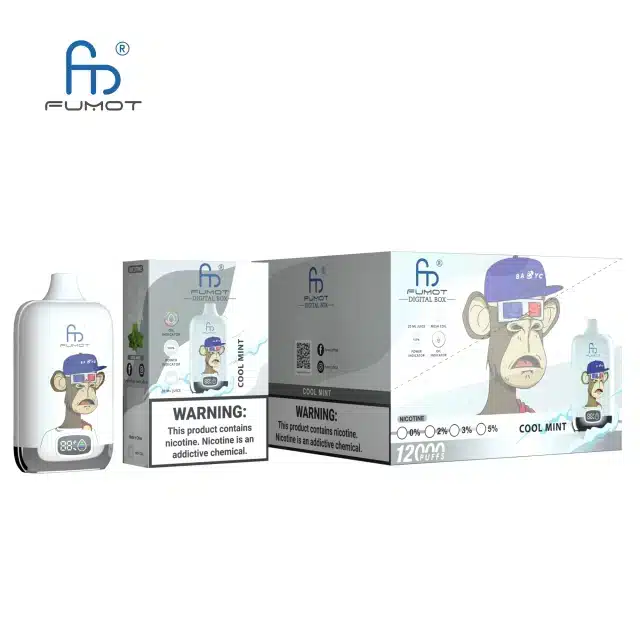 RANDM_DIGITAL_BOX_12000_puffs_20.webp Fumot cool mint vape box with monkey design.