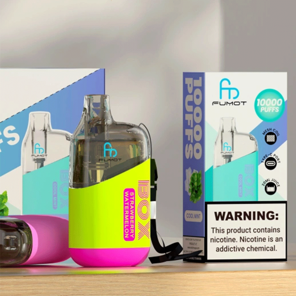 RANDM_TORNADO_BOX_10000_puffs_00001.png Colorful vaping device with nicotine warning label.