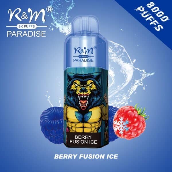 R&M Berry Fusion Ice vape with berries illustration.