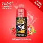 Raspberry Peach Ice vape with jaguar design, 8000 puffs.