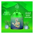 Green vape device with mint and ice cubes design.