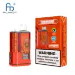 Red vape device with warning label on box.