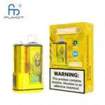 Fumot vaping device with nicotine warning label.