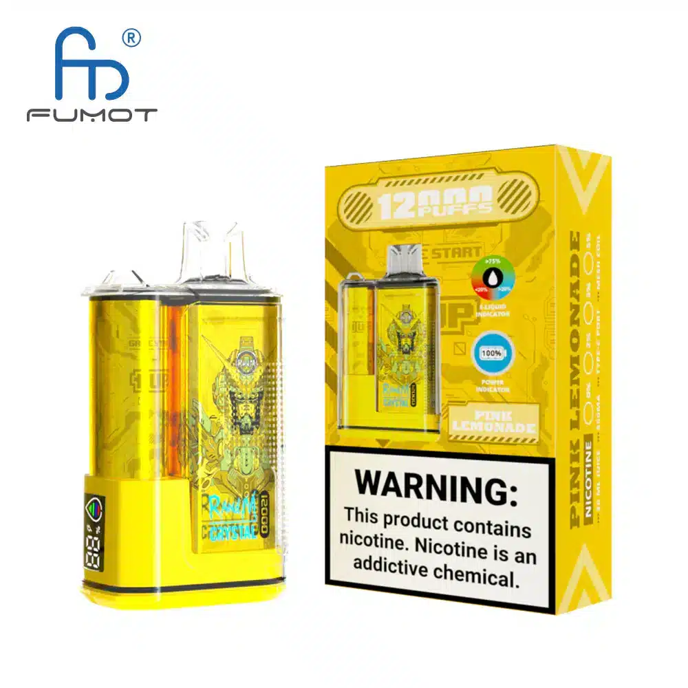 RandM_Crystal_12000_Puffs_00011.webp Fumot vaping device with nicotine warning label.