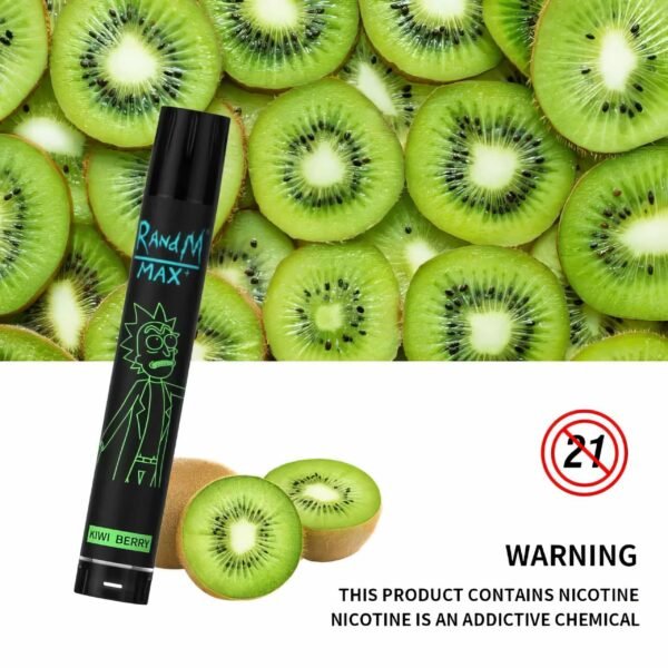 Kiwi berry flavored vape with nicotine warning.