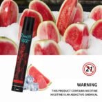 Vape pen with watermelon and nicotine warning.