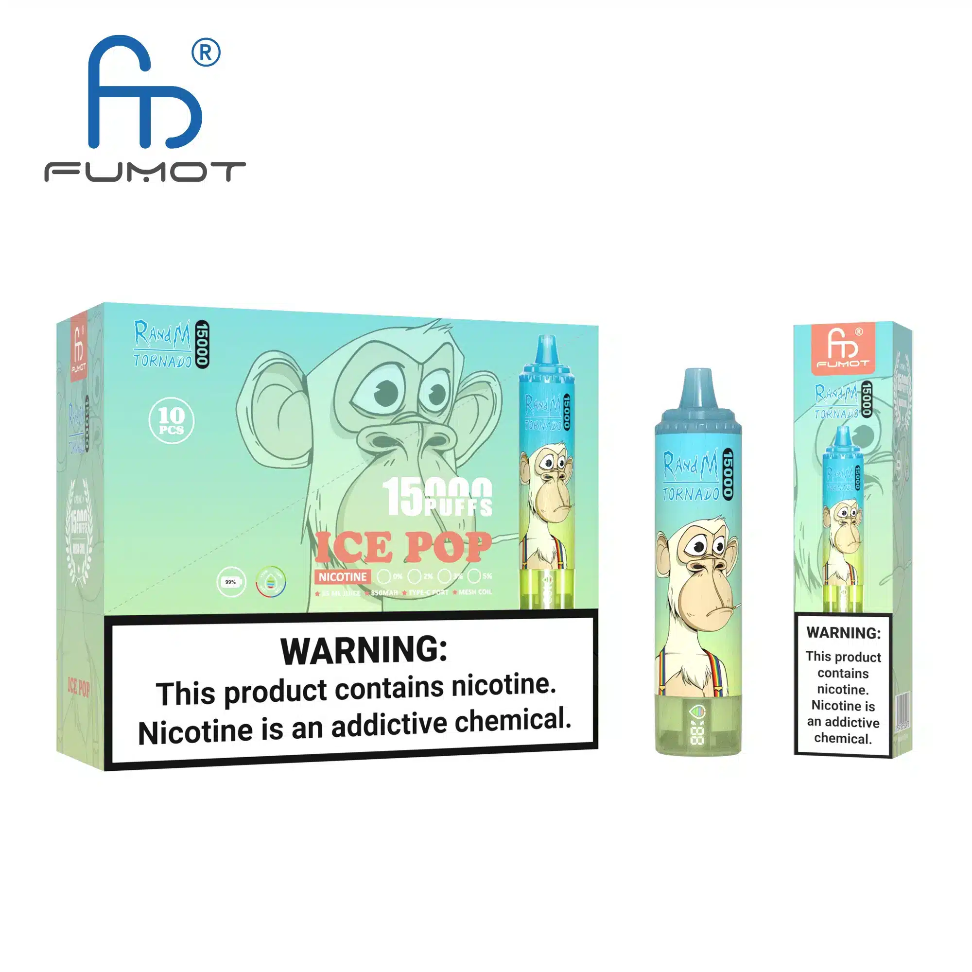 RandM_Tornado_15000_puffs_00004.webp Nicotine vape product with monkey illustration.