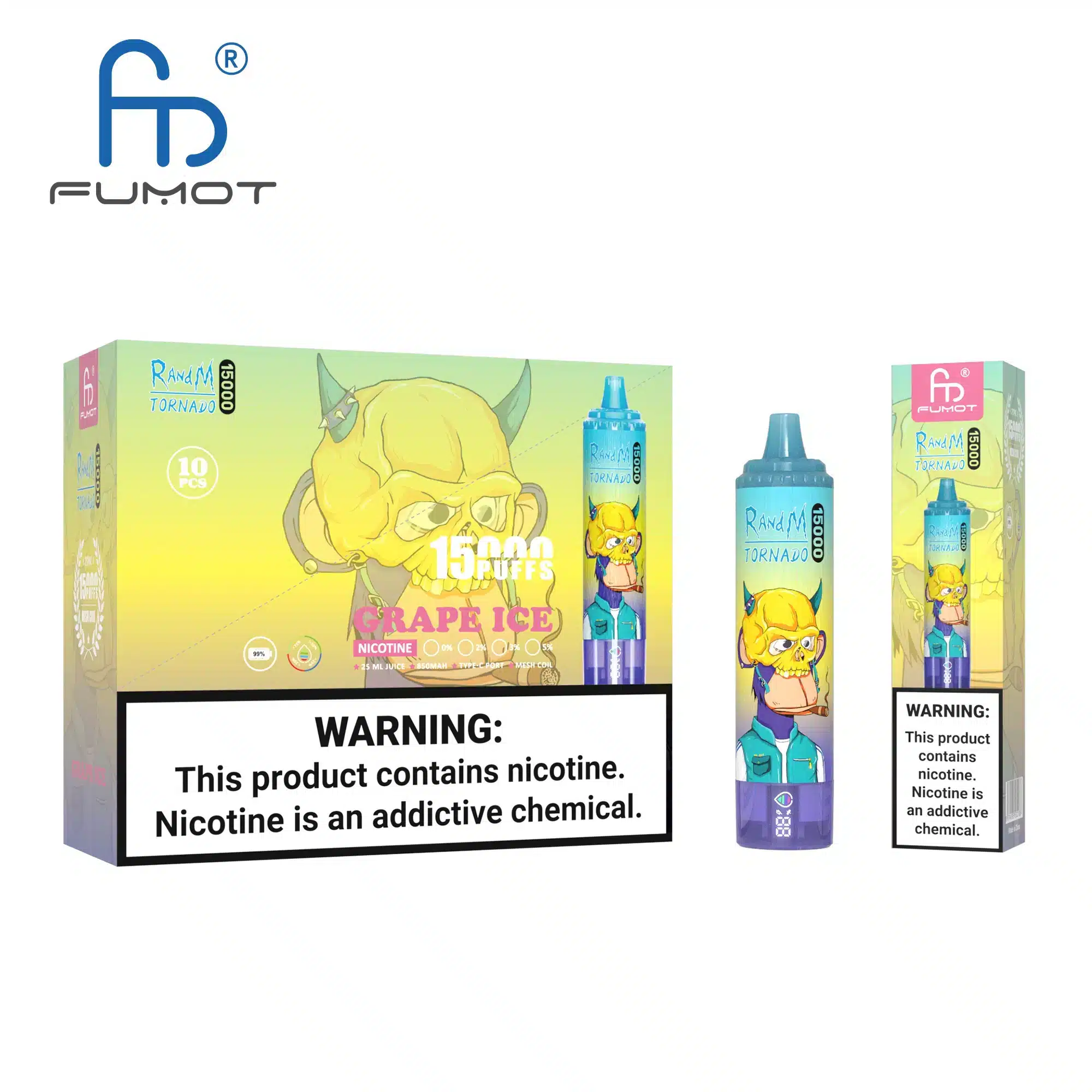 RandM_Tornado_15000_puffs_00007.webp Fumot 15000 puffs Grape Ice vape packaging.