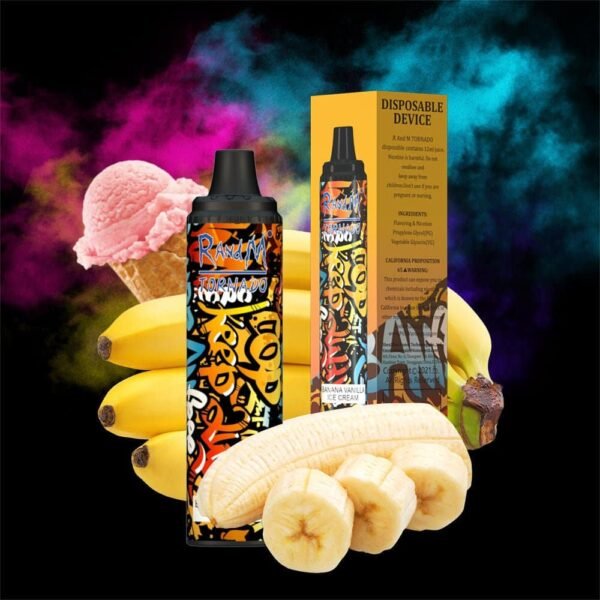 Banana vanilla vape with colorful design and ice cream