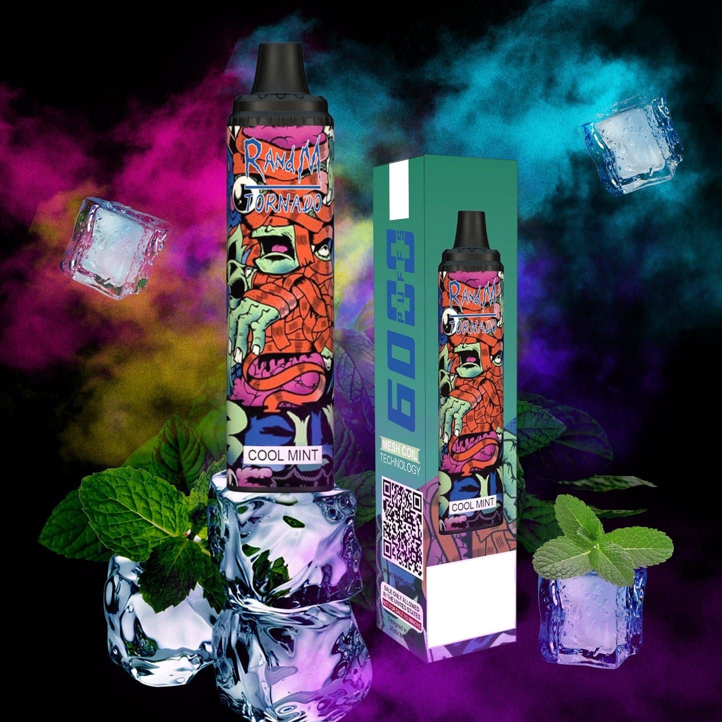 RandM_Tornado_6000_Puffs_15.jpg Cool mint vape with ice and mint leaves.