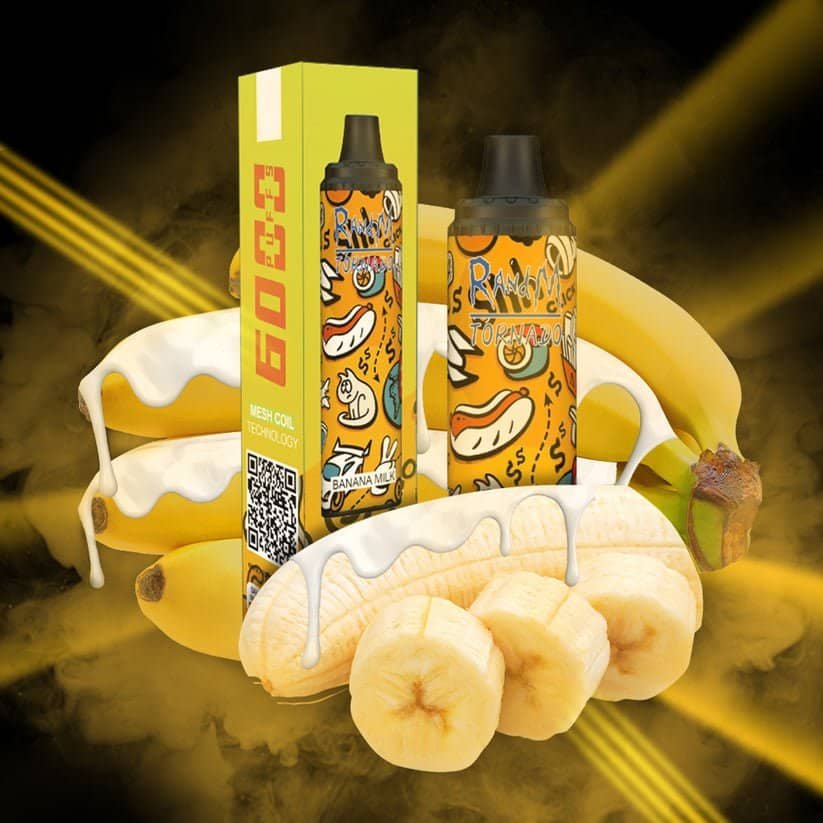 RandM_Tornado_6000_Puffs_19.jpg Banana flavored vape with milk dripping over bananas.