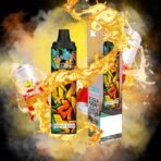 Energy drink with vibrant packaging and liquid splash