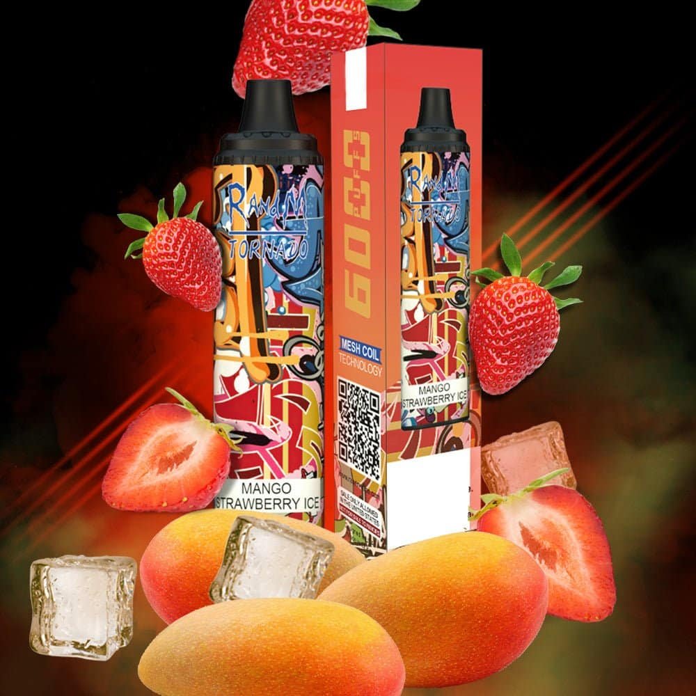 RandM_Tornado_6000_Puffs_23.jpg Mango strawberry vape with ice and fruit.