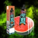 Vape pen with artwork in watermelon flavor theme.