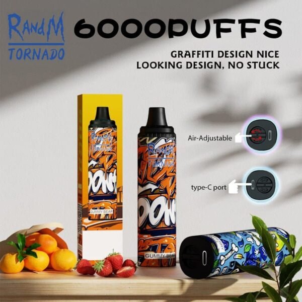 RandM vape, graffiti design, 6000 puffs, Type-C port.