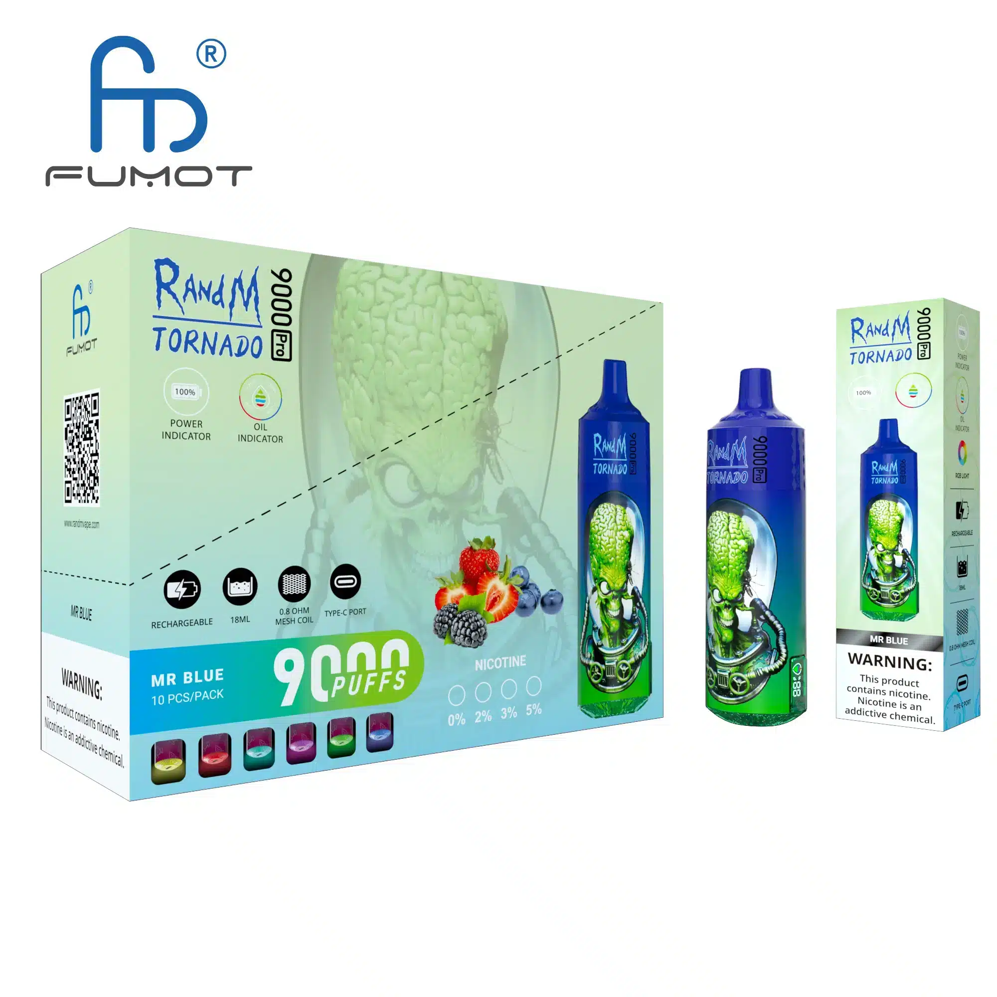 RandM_Tornado_9000_Pro_puffs_00010.webp Fumot RandM Tornado vape packaging with fruit flavor