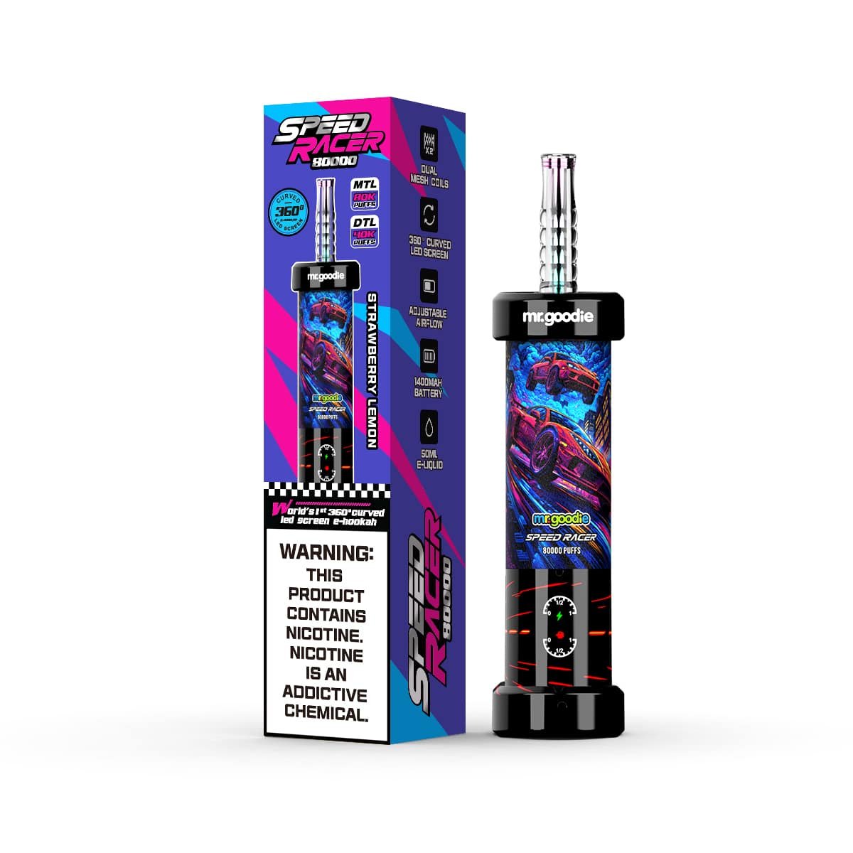 STRAWBERRY-LEMON.jpg Speed Racer e-hookah with box, strawberry lemon flavor.