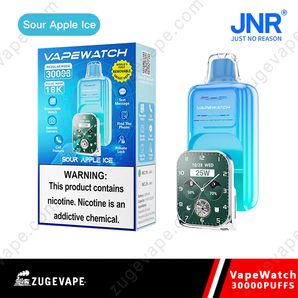 Sour-Apple-Ice-JNR-VapeWatch-30K.png VapeWatch Sour Apple Ice with removable smartwatch feature.