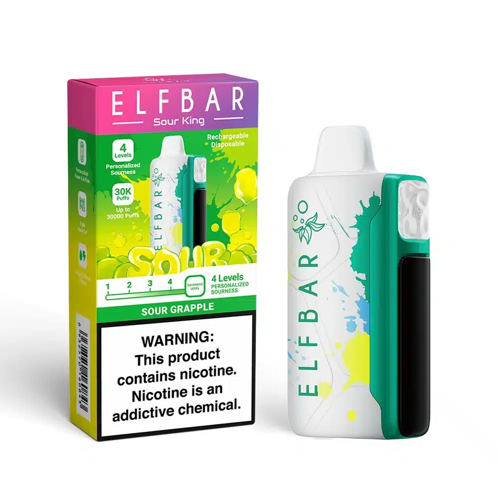 SourGrapple-1f75 ELFBAR Sour Grapple disposable vape product packaging.