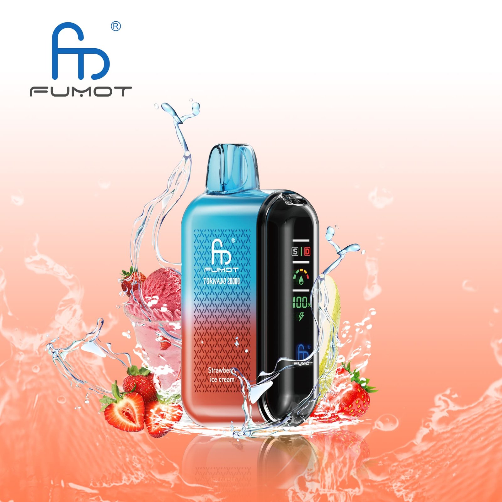 Fragola-gelato.jpg Fumot vape with strawberry flavor and digital display.