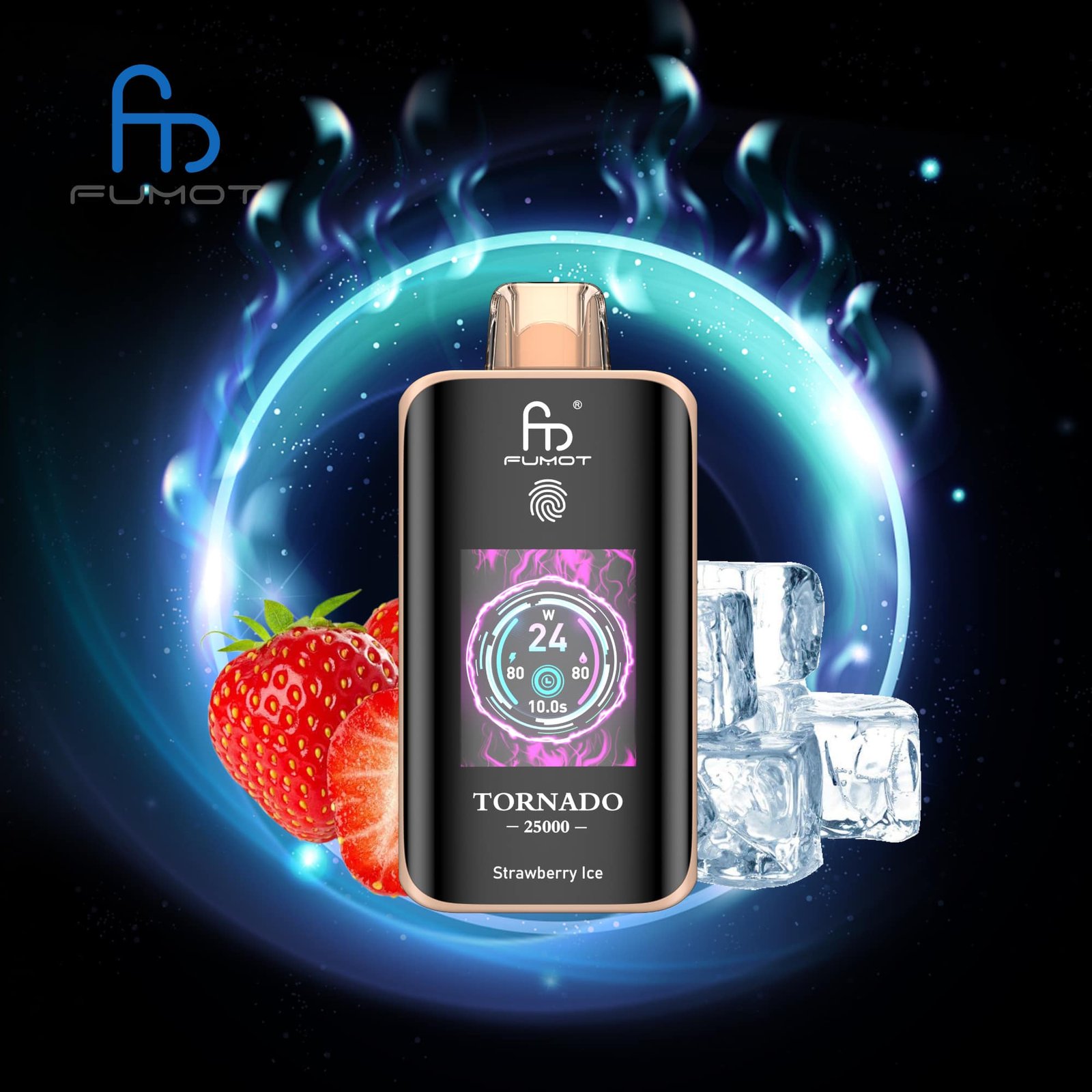 Strawberry-lce-1.jpg Fumot Tornado vape, strawberry ice flavor, icy background