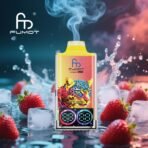 Colorful vape with leopard design, strawberries, and ice.