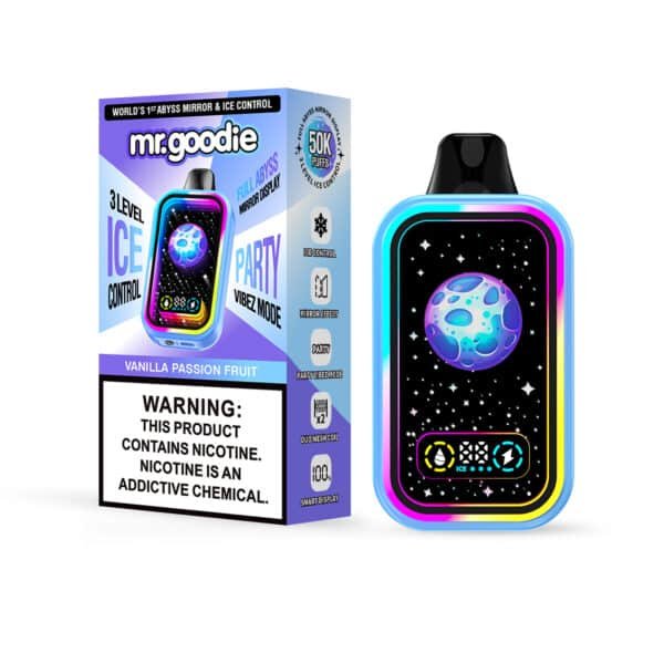 Mr. Goodie vape device, vanilla passion fruit flavor.