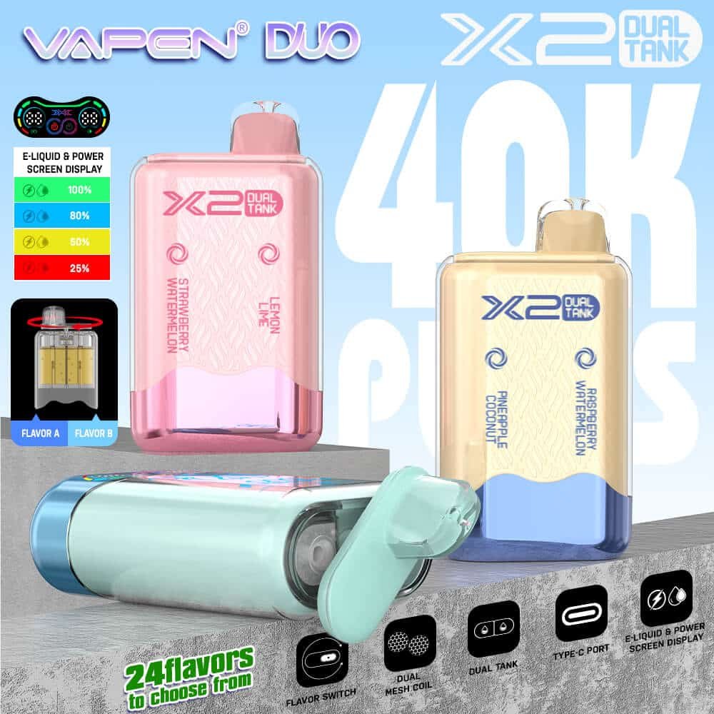 VAPEN-DUO-Twins-40000-Puffs-Disposable-Vape-40K-Puff-2-x-20000-Flavors-in-1-Dual-Pod-Mesh-Coil-Smart-Display-Screen-EU-Warehouse-Vapsolo-Triple-30000-2.jpg Vape devices with dual tank and flavor options.