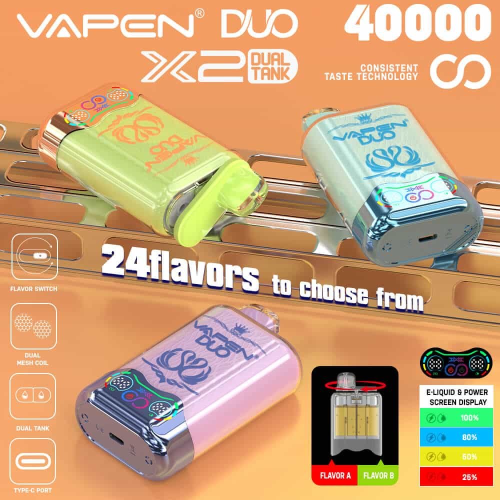 VAPEN-DUO-Twins-40000-Puffs-Disposable-Vape-40K-Puff-2-x-20000-Flavors-in-1-Dual-Pod-Mesh-Coil-Smart-Display-Screen-EU-Warehouse-Vapsolo-Triple-30000-5.jpg Vape pens with dual tanks and 24 flavors.