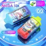 Vape device with shark design, 50,000 puffs capacity.