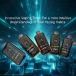 Vaping devices with digital screens and colorful designs.