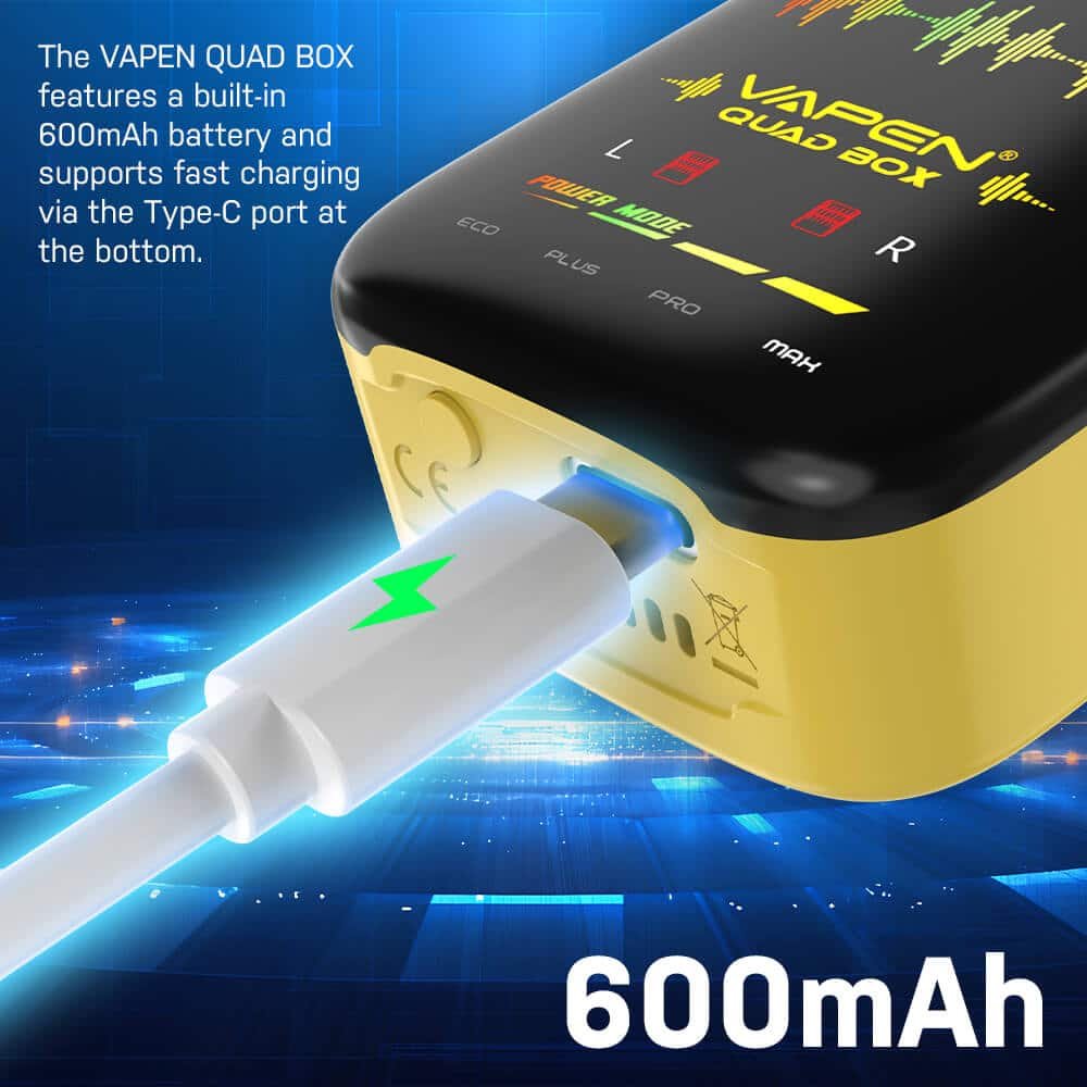 VAPEN-QUAD-BOX-20000-Puffs-Disposable-Vape-Full-Screen-Indicator-4-Level-Power-Adjustable-Vaping-Mode-Puff-Geekbar-Vplay-Vaper-5.jpg Vapen Quad Box fast charging with Type-C connector.