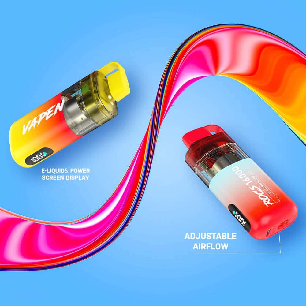 VAPEN-ROCS-PUFF-16K-16000-PUFFS-Disposable-Vape-Refillbale-OCS-Oil-Core-Separation-Vaposolo-Razz-Bar-Refilling-Tastfog-VOZOL-Vaper-Wape-4.jpg Colorful vapes with adjustable airflow and screen display.