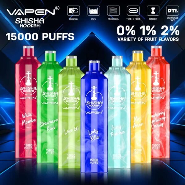 Vapen Shisha Hookah, 15,000 puffs, fruit flavors