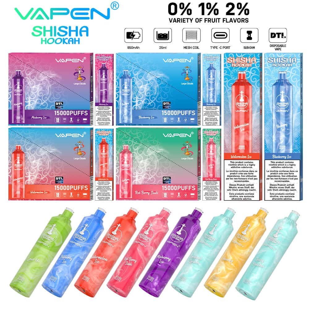 VAPEN-Shisha-Hookah-12000Puffs-DTL-Disposable-Vape-Sub-ohm-JNR-AL-FAKHER-Adalya-Huge-Vapor-E-Cigs-Electronic-Cigarettes-Wholesale-I-Vapes-large-clouds-7.jpg Vapen shisha hookah vape flavors and packaging display.