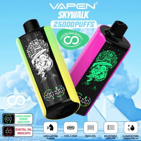 Vapen Skywalk 25000 puff devices in cloud background.