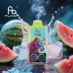 Colorful vape device with watermelon and ice cubes.