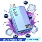 Blue vape device with berries and ice.