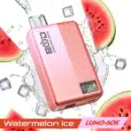 Pink vape with watermelon ice theme and ice cubes.