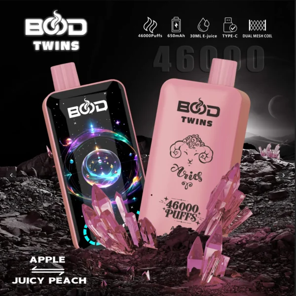 BOD Twins vape, 46000 puffs, apple juicy peach.