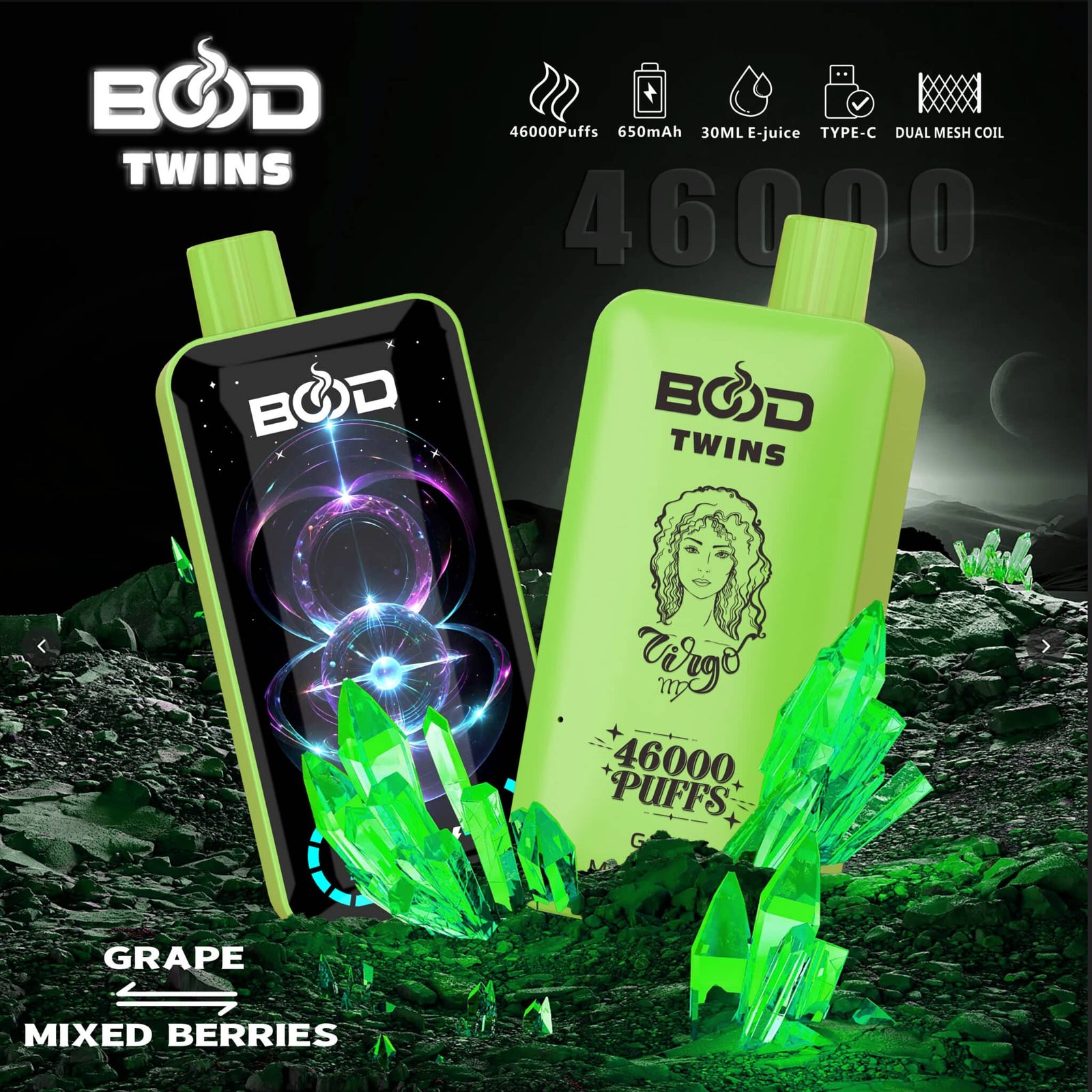 bood-twins-46000-puffs-GRAPE-MIXED-BERRIES-2048x2048 BOD Twins vape, 46000 puffs, grape flavor.
