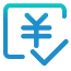 Currency symbol with check mark for payment confirmation.