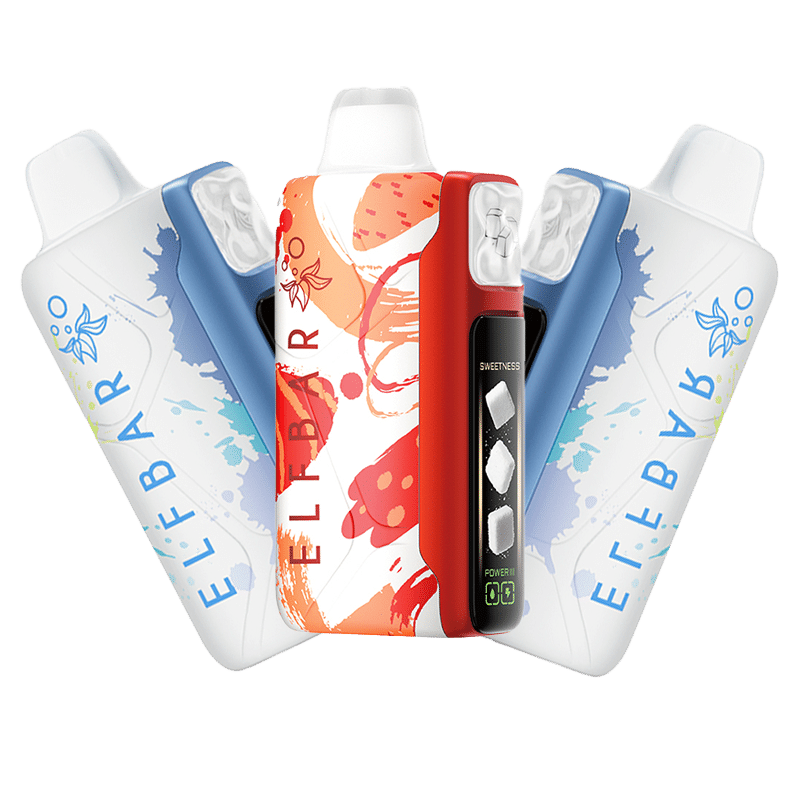 Colorful vape devices with abstract designs.