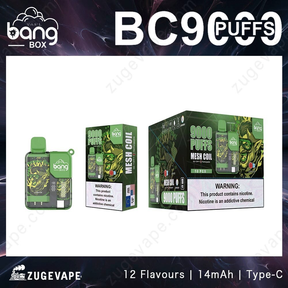 i8Fpw9ik-Bang-box-9000Puffs-3.jpg Bang Box vape, 9000 puffs mesh coil, 12 flavors.