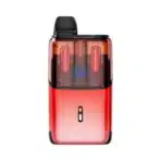 Red dual-flavor vape device with charging indicator.