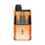 Orange vape device with transparent top view.