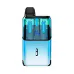 Futuristic blue vape device with flavor pods.