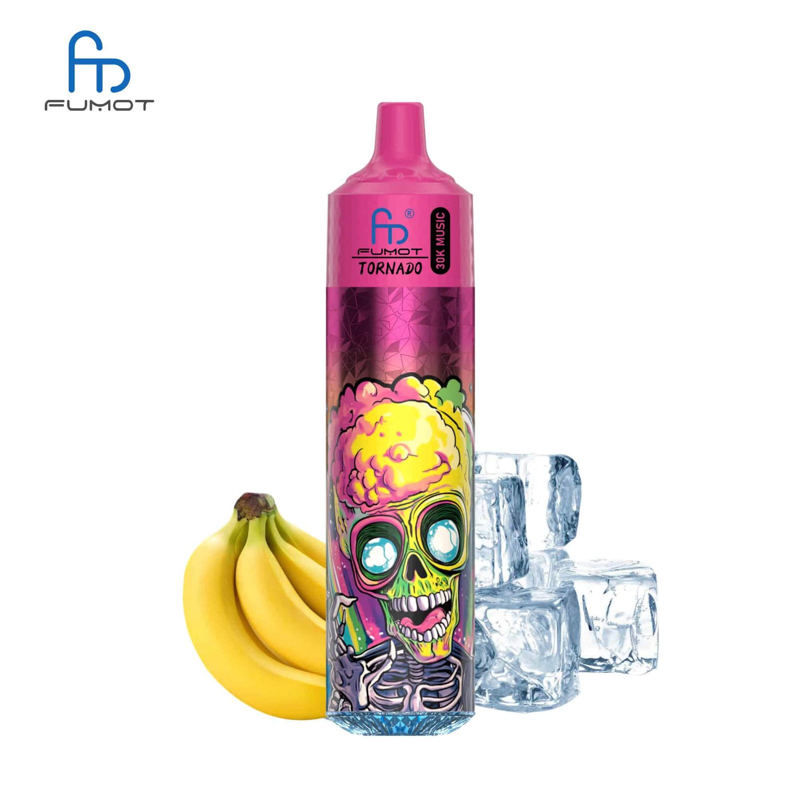 sleek-vape-RandM-Tornado-30000-Puffs-Banana-lce.jpg Colorful vape with bananas and ice cubes